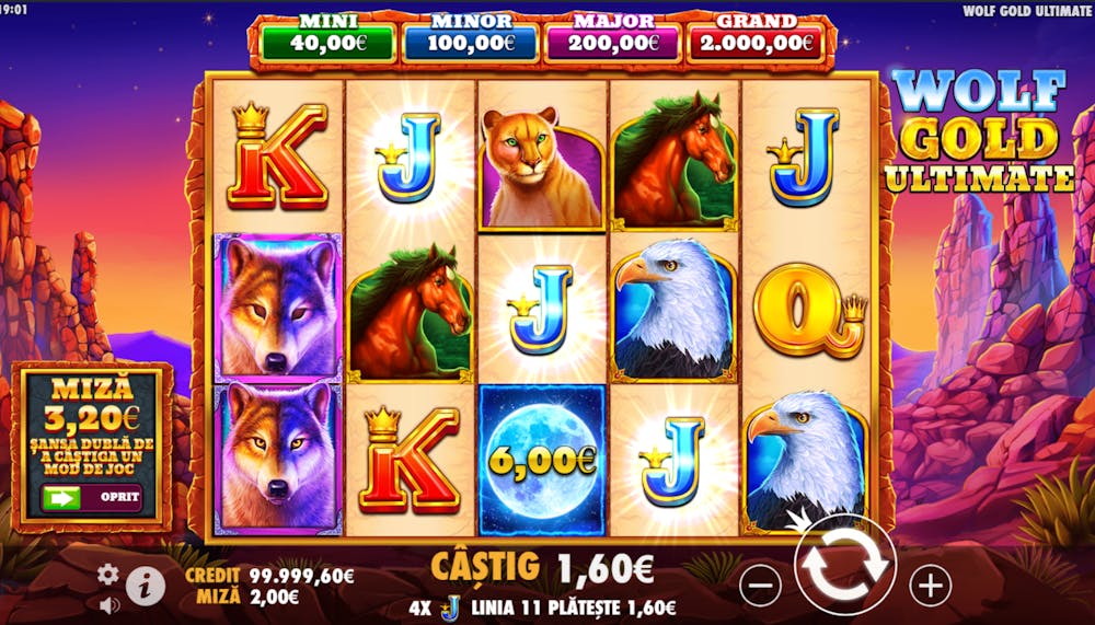 Wolf Gold Ultimate de la Pragmatic Play care are temă cu animale.
