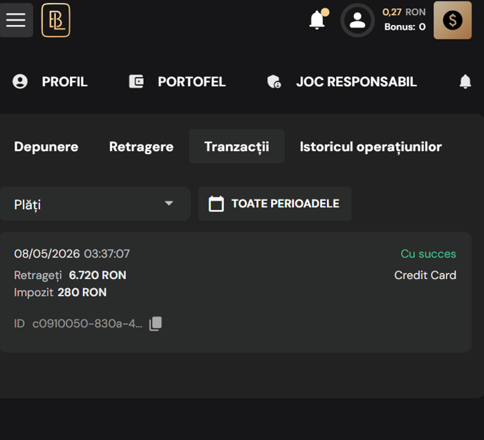 Test retragere bani reali pe Bilion casino.