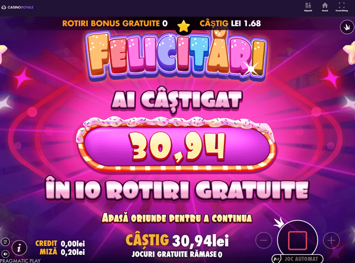 Câștig din 25 de rotiri la nou cazino online Casino Royale din România de peste 30 lei.