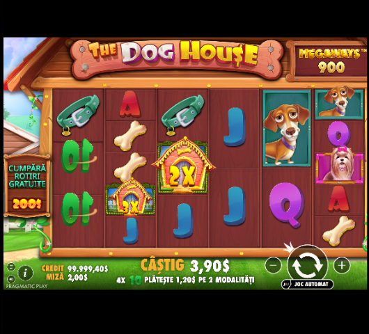 Trei simboluri wild sticky în free spins ale slotului The Dog House.