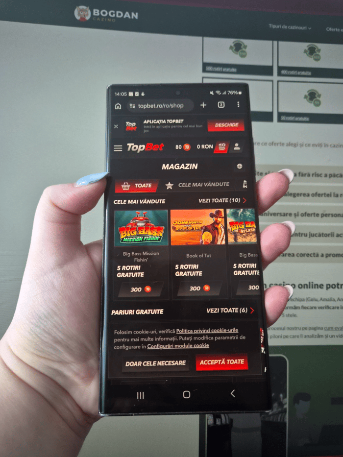 80 de puncte TB pentru magazinul de bonusuri TopBet.