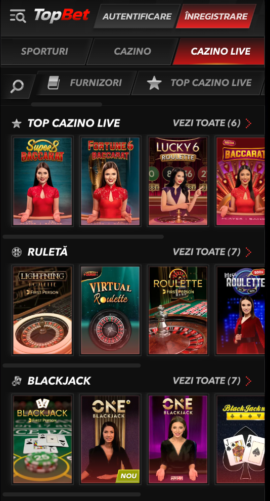 Mese live casino la Topbet.