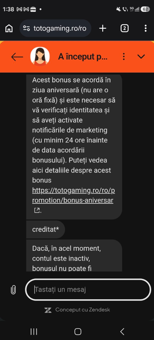 Confirmare bonus aniversar Totogaming și reguli