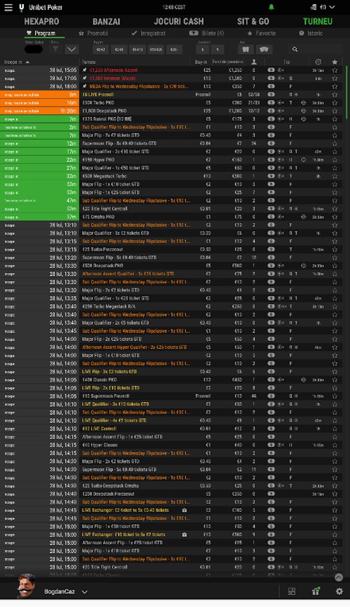Turnee de poker la Unibet casino.