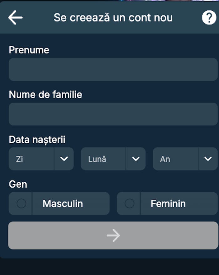 Formularul de înregistre cont nou la Ultrabet casino.