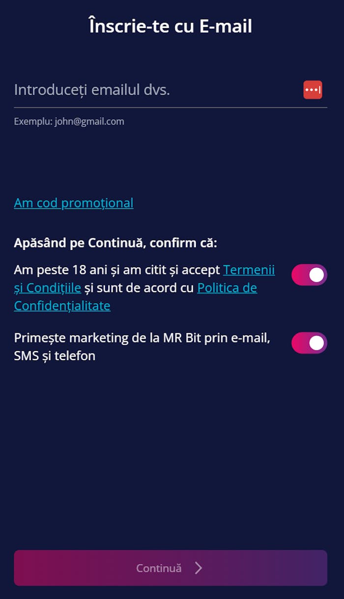 Ghid practic la Mr Bit: Înregistrare, bonusuri și aplicație mobilă – pași clari 1 Cod promotional mr bit