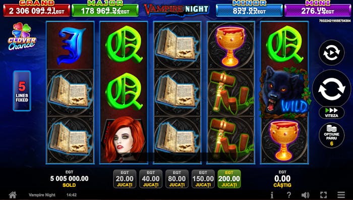 Designul slotului Vampire Night Clover Chance. 