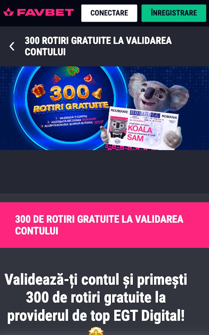 Prima ofertă fără cod promo Favbet pe care o poți lua după înregistrare.