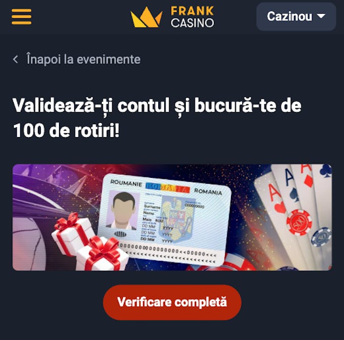 Bonus Frank la depunere care îți oferă 100 de runde de joc.