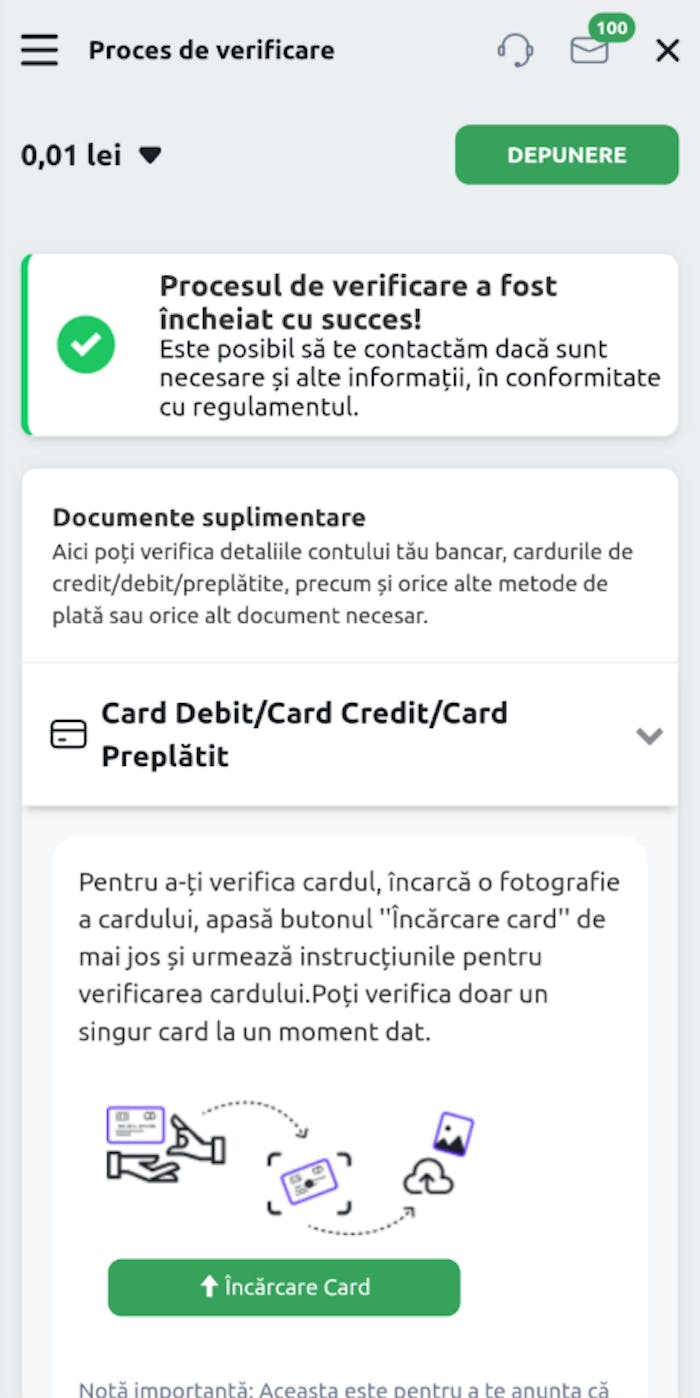 Modalitate de verificare cont acceptată de un casino premiat, prin card bancar, extras de cont, carte de identitate. 