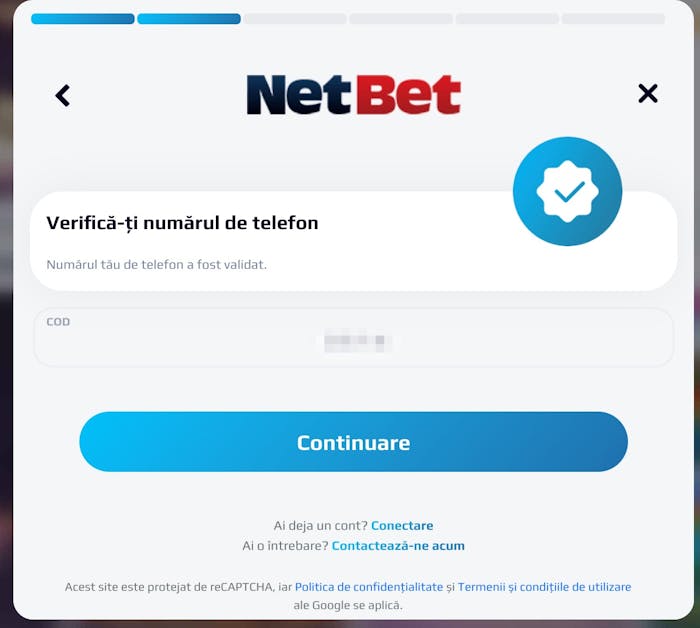 După ce ai introdus codul corect îți va apărea confirmarea că numărul de telefon a fost validat