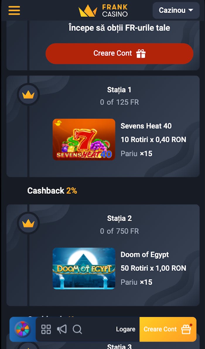 Frank casino bonus fara depunere în cadrul programul de loialitate, cunoscut ca Sistem de Staus Frank.