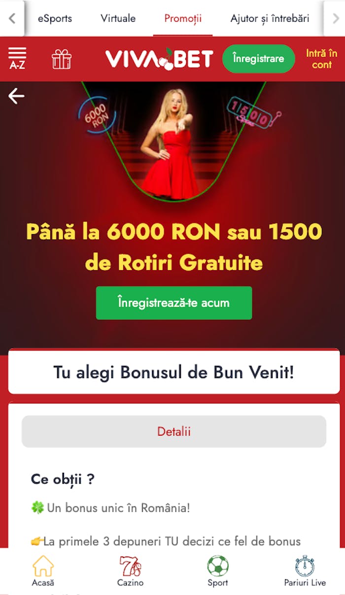 Poți alege oferta de bonus de bun venit Vivabet casino.