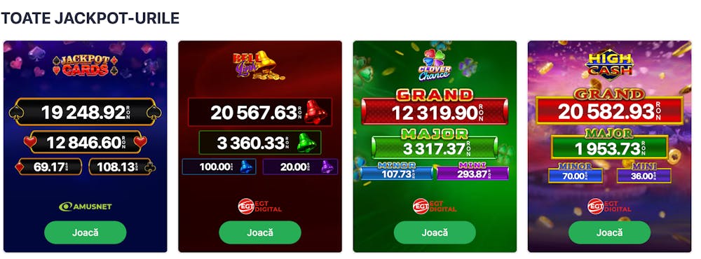 Cele patru tipuri de premii jackpot disponibile la Vivabet