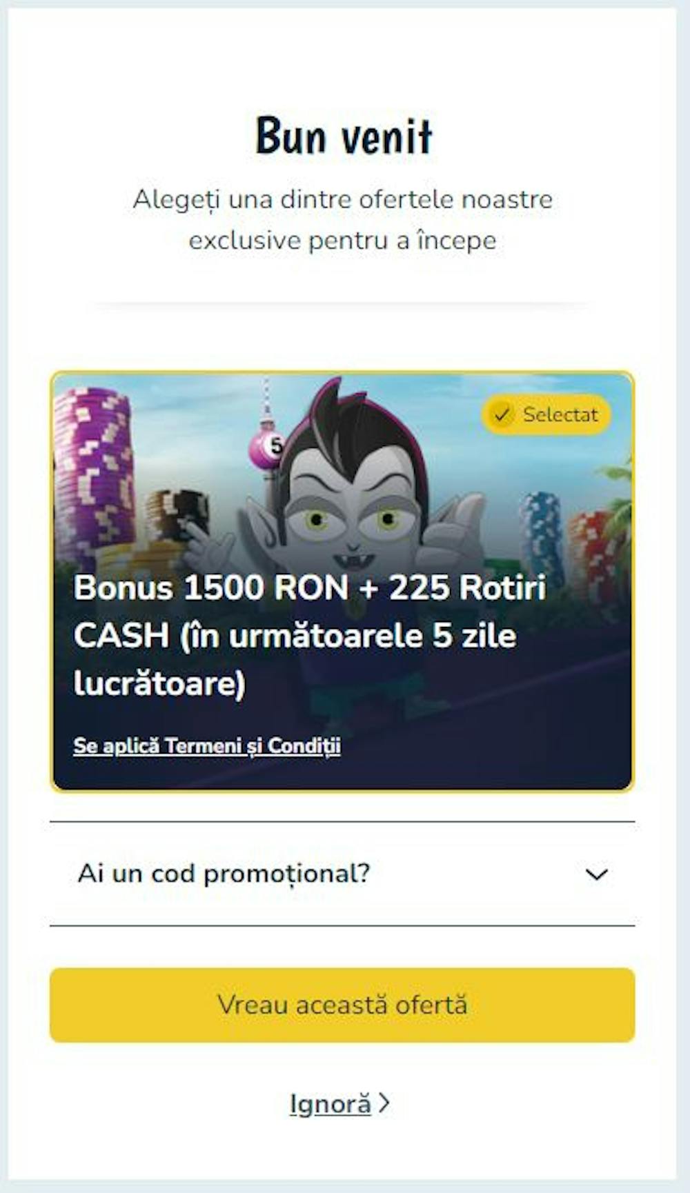 Activează un bonus de bun venit de până la 1.500 RON și 255 rotiri cash la Vlad Cazino.