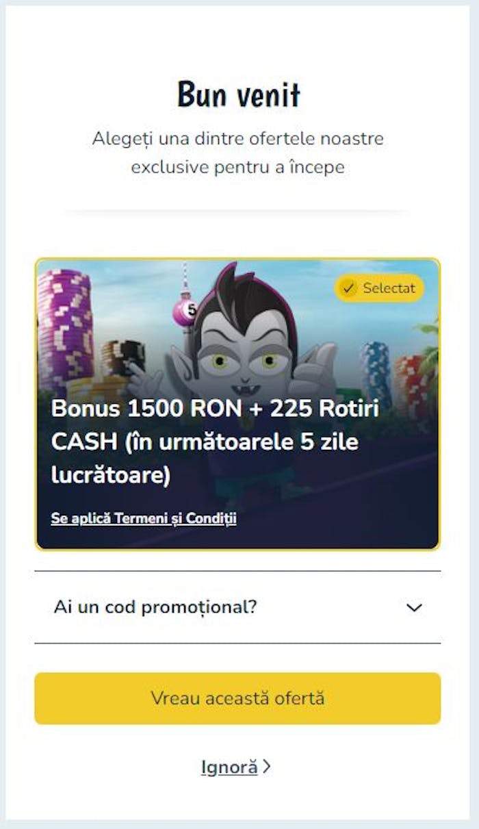 Activează un bonus de bun venit de până la 1.500 RON și 255 rotiri cash la Vlad Cazino.