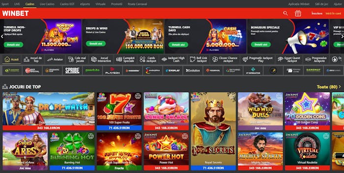 Prima pagină a cazinoului Winbet Romania.
