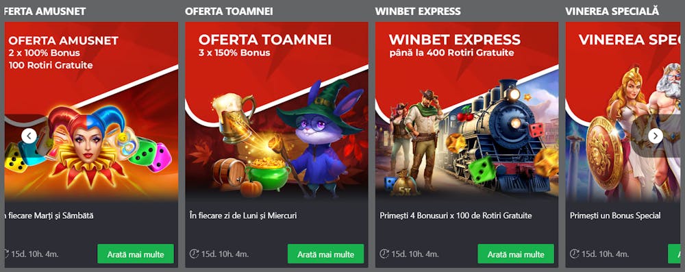 Ofertele pe care le poți accesa în prezent în categoria Winbet Promo.