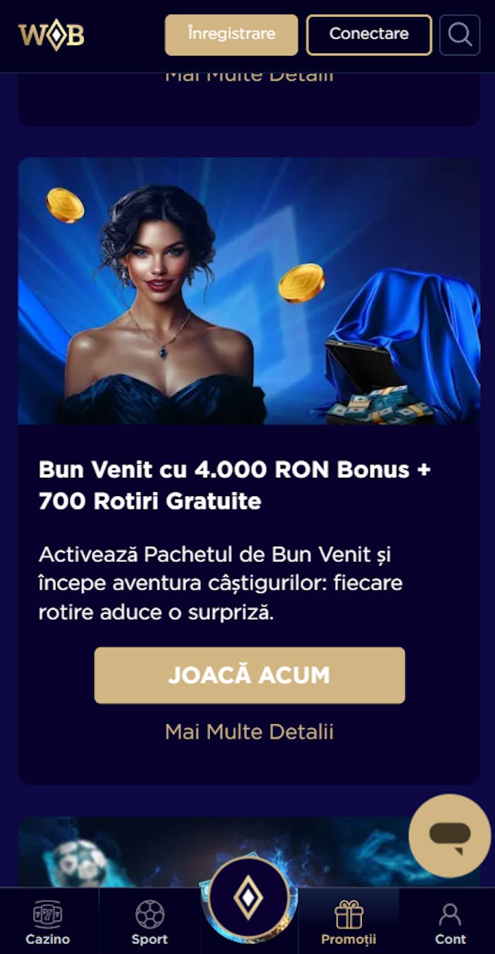Prima recompensă de la casino Winboss după înregistrare cu bani și extra 700 FS.