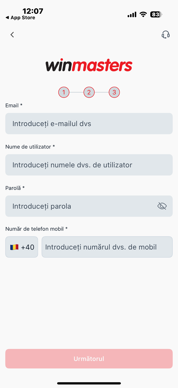 Procedura de înregistrare jucător nou la Winmasters casino.