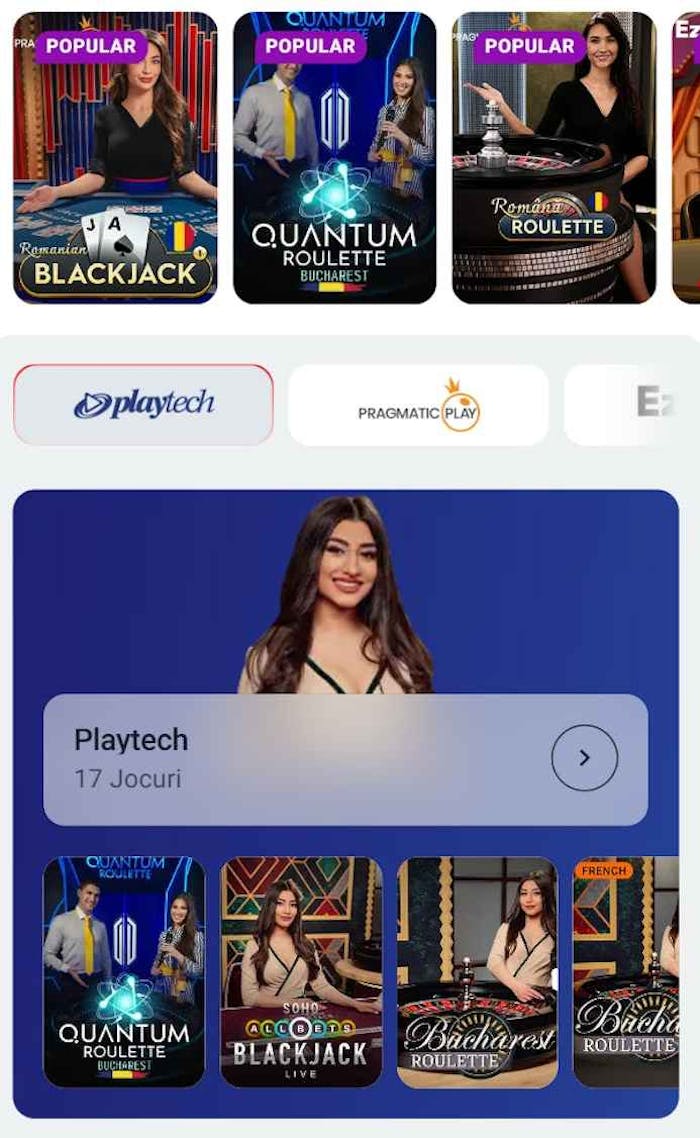 Mese live de pe Winmasters Romania cu dealeri și 17 mese Playtech.