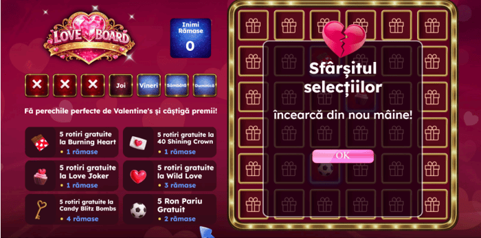 Promoție de ziua îndrăgostiților Winmasters Love Board.