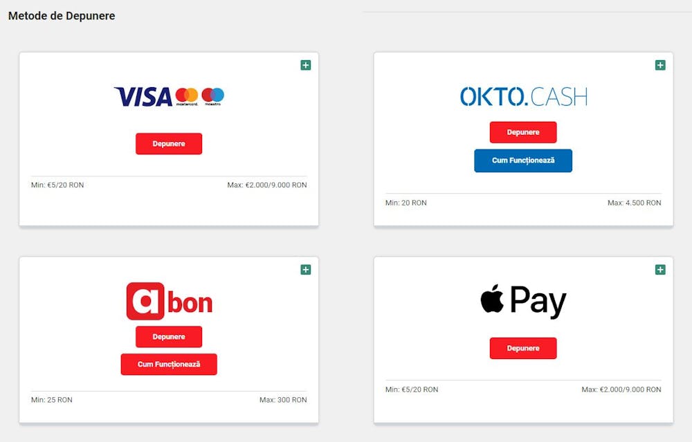 Visa, Mastercard, OKTO.CASH, abon și Apple Pay sunt metodele de plată acceptate de Winmasters.