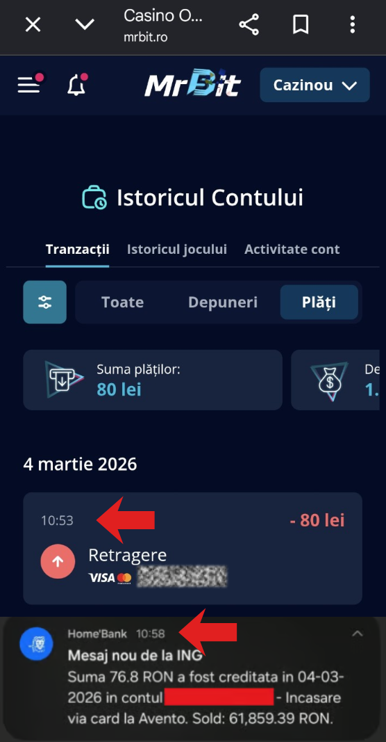 Test cu retragere în 5 minute la casinoul online Mr Bit din România.
