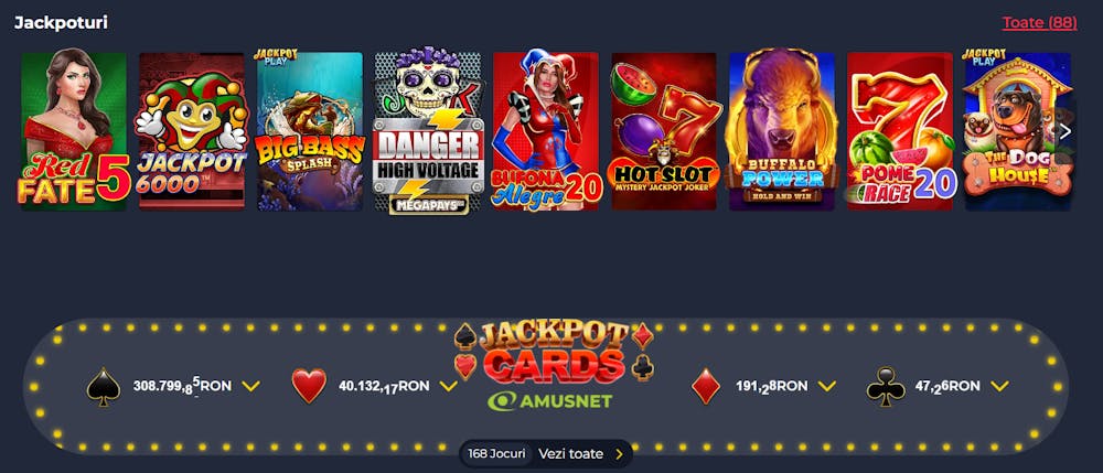 Jocuri de păcănele cu jackpot prezente pe Yoji casino din care predomină titlurile EGT. Sub listă vei observa și valoarea la care au ajuns premiile Jackpot Cards pe Yoji, numărul de câștigători și când a fost plătit ultimul premiu.