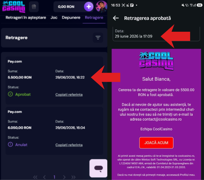 Retragerea mea de pe Cool Casino online plătită în 47 de minute.