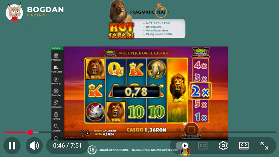 Video unde poți să vezi datele din statistică în Hot Safari pacanele.