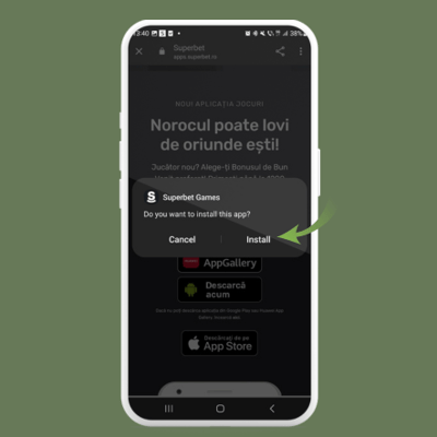 Apasă pe Instalare Superbet apk