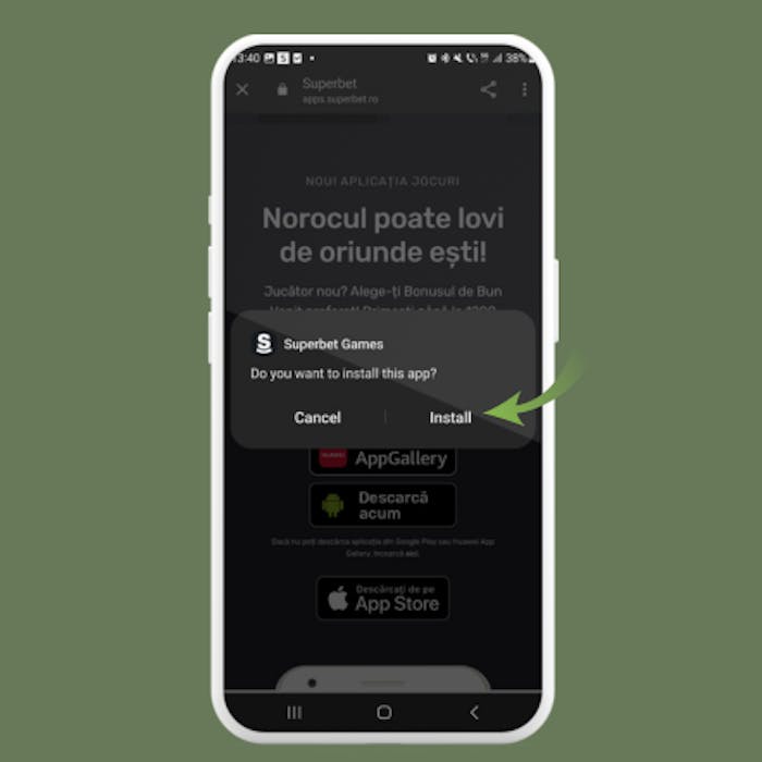 Apasă pe Instalare Superbet apk