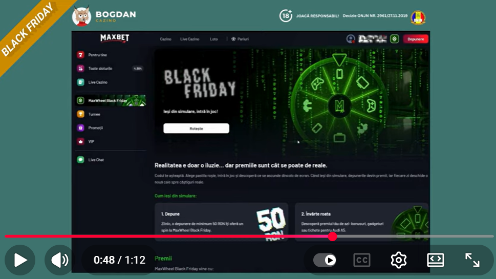 Video cu testul meu bani de Black Friday la Casino cu un premiu garantat câștigat.