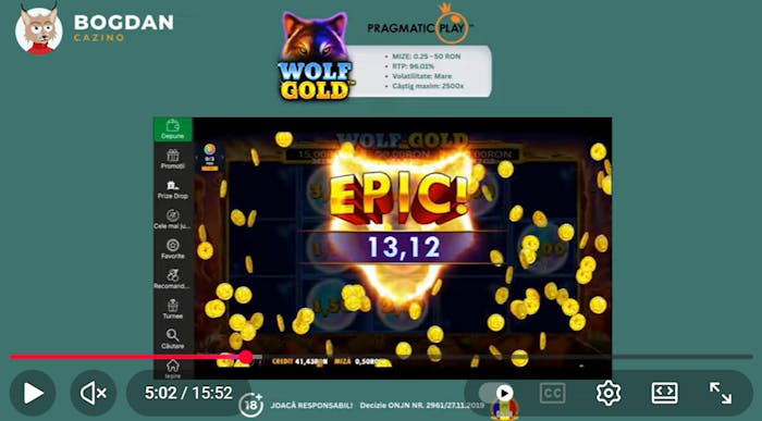 Video cu joc la Wolf Gold slot și exemplu de câștig real.